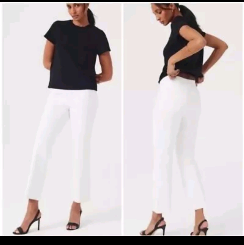 Spanx On The Go Pant Womens Medium White Ankle Cropped Slim‎ Straight Leg white